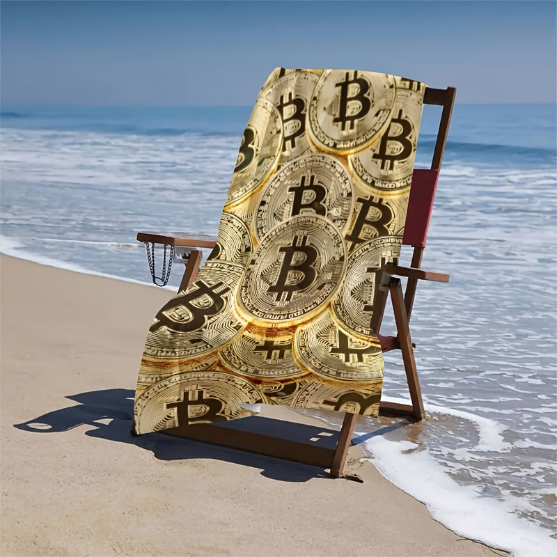 1pc Quick-Dry Bitcoin Beach Towel - Ultra Absorbent Microfiber, Sand-Free Rectangular Beach Blanket with Vibrant Digital Coin Print, Ideal for Travel & Outdoor Activities