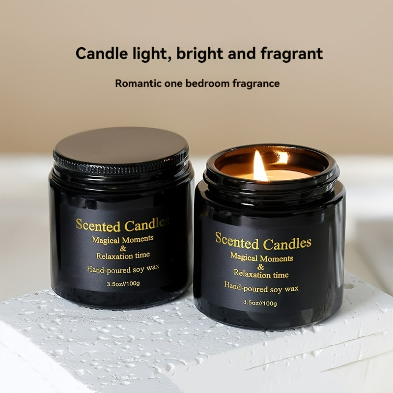 1pc 100g Soy Wax Scented Candle in Black Glass Jar - Lavender Aroma, Smokeless & Long-Lasting (12+ Hours), Romantic Indoor Decor, Perfect Gift for Men, Easter, Holidays & Birthdays, Holiday Gift Candle | Sleek Black Container | Soy Wax Candle