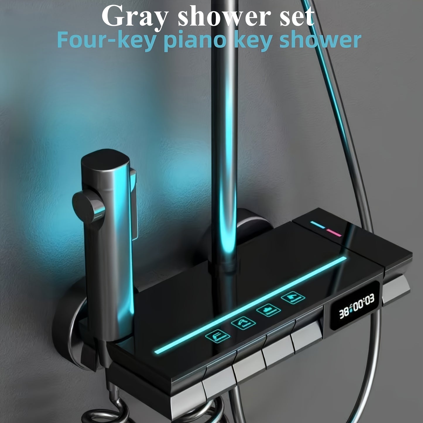 Digital Shower Head System with Piano Keys in Grey, Featuring Smart LED Display and Ambient Lighting, Suitable for Home Bathrooms, Bathroom Handheld Showers, Ideal Gift for Bathroom Accessories and Decor