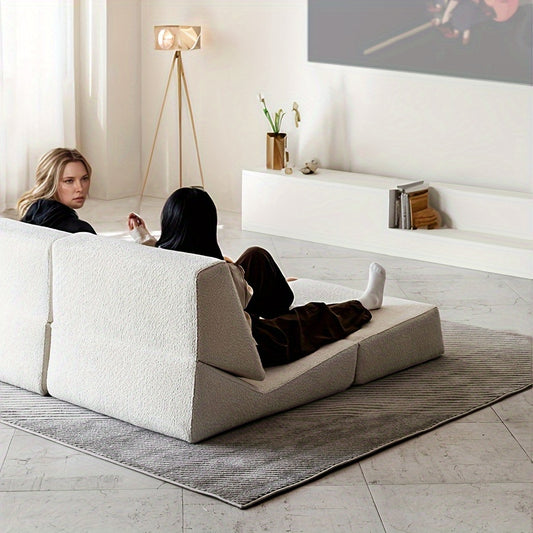 Space Memory Foam Cube Lazy Sofa - Foldable Folding Bed with Anti-Collapse System, Portable for Living Room, Bedroom & Study | White, No Assembly Required, Multi-Purpose Use, Space-Saving Furniture, Minimalist Design, Collapsible Sofa Bed | Minimali