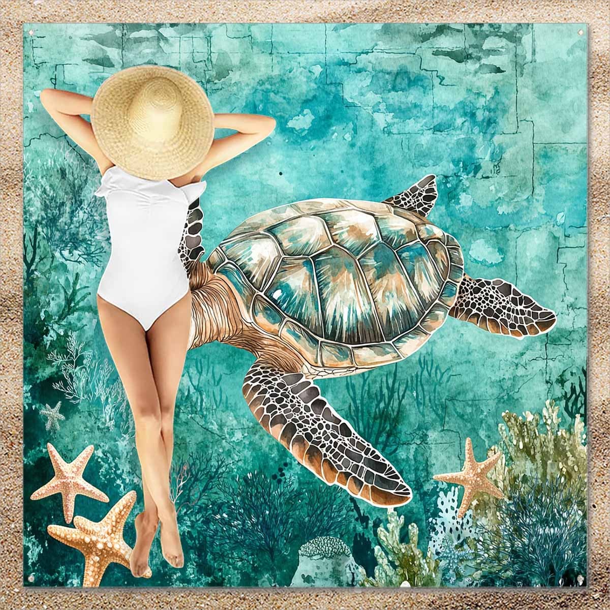 1pc Summer Marine Animals Sea Turtle Printed Beach Blanket, Oversized Beach Towel, Lightweight and Durable for Adults, Suitable for Travel, Camping, and Picnics