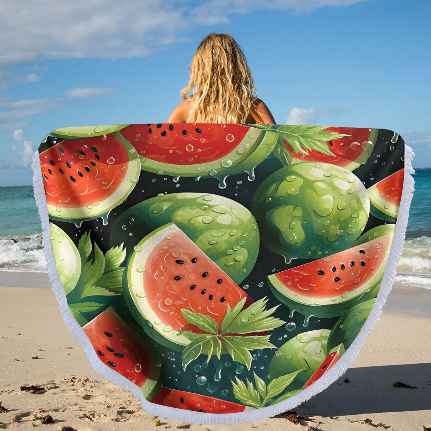 Quick-Dry Microfiber Beach Towel - Vibrant Watermelon Print, Sun Protection & Hair Care, Ideal for Travel, Meditation, and Poolside Fun, 250g/㎡, Summer Towel | Vibrant Watermelon Design | Absorbent