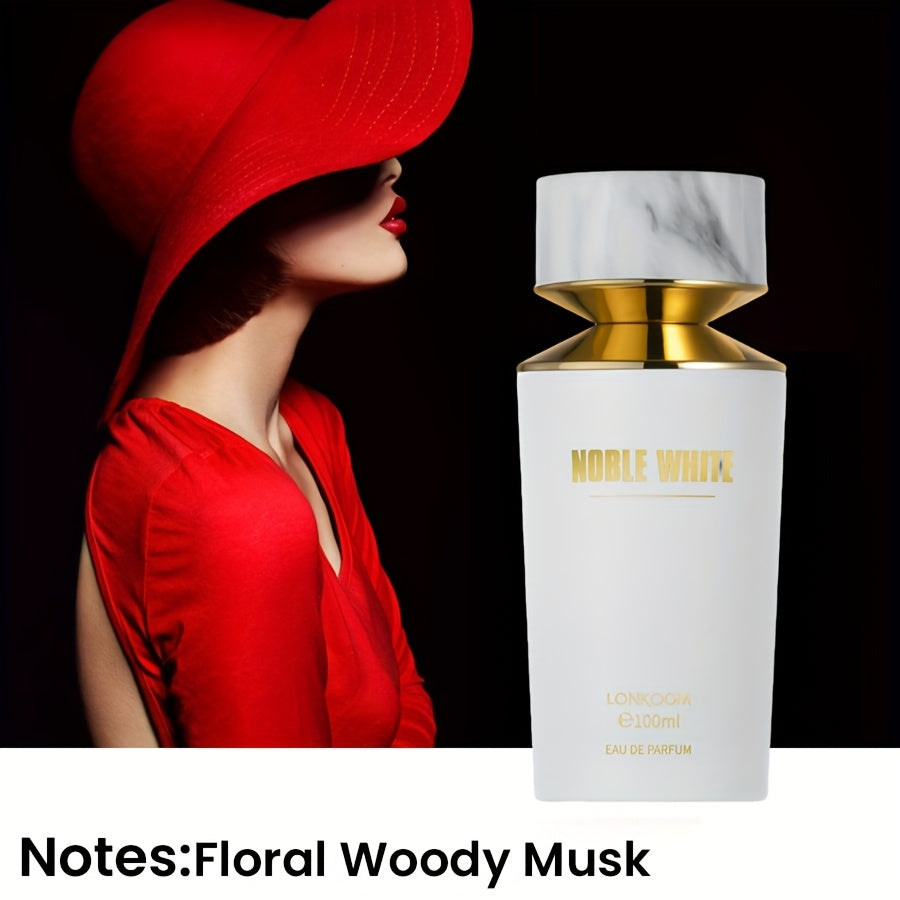 LONKOOM NOBLE WHITE EDP - Floral Woody Scent with Rose, Bulgarian, Saffron, Thyme, Lily of the Valley, Suede, Maté, Olibanum, Amber, Musk - 100ml/3.4fl.oz, 4-6 Hour Long-Lasting Perfume for Men & Women, Ideal Gift, Luxury Packaging, Elegant Design, Highq