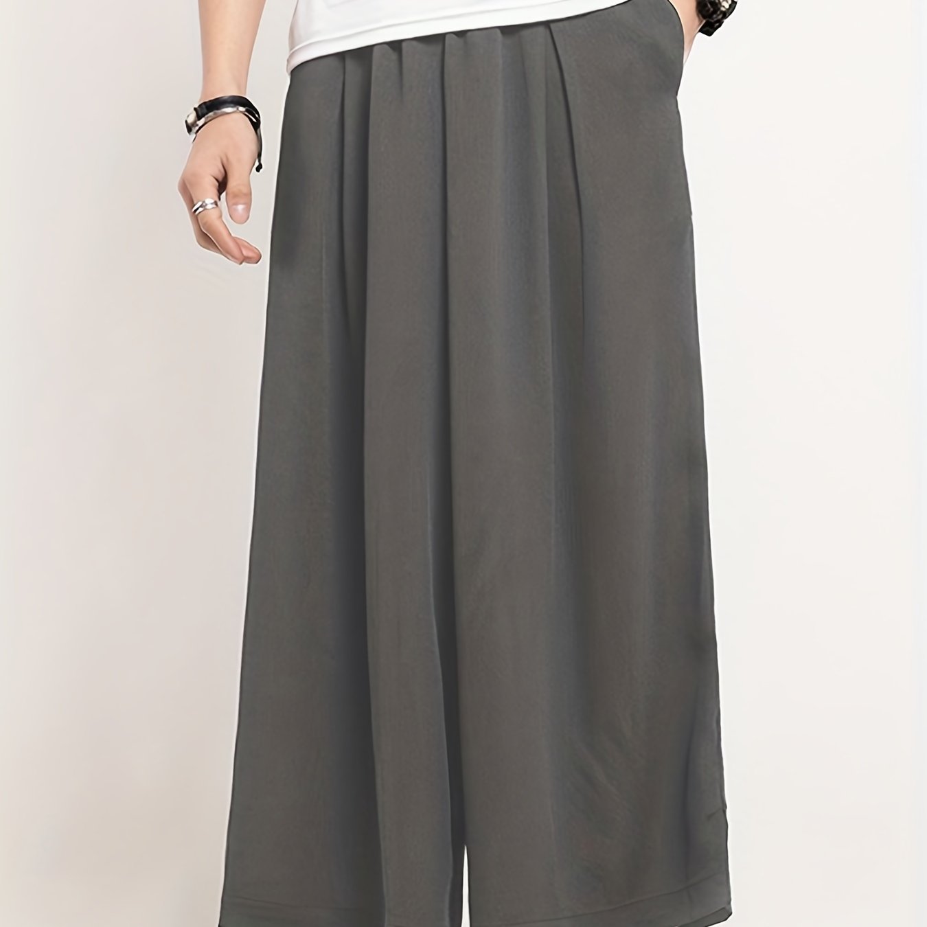 Regular Loose Fit Wide Leg Culottes - Comfortable Non-Stretch Polyester Pants for Men - Perfect for Spring and Fall Casual Wear