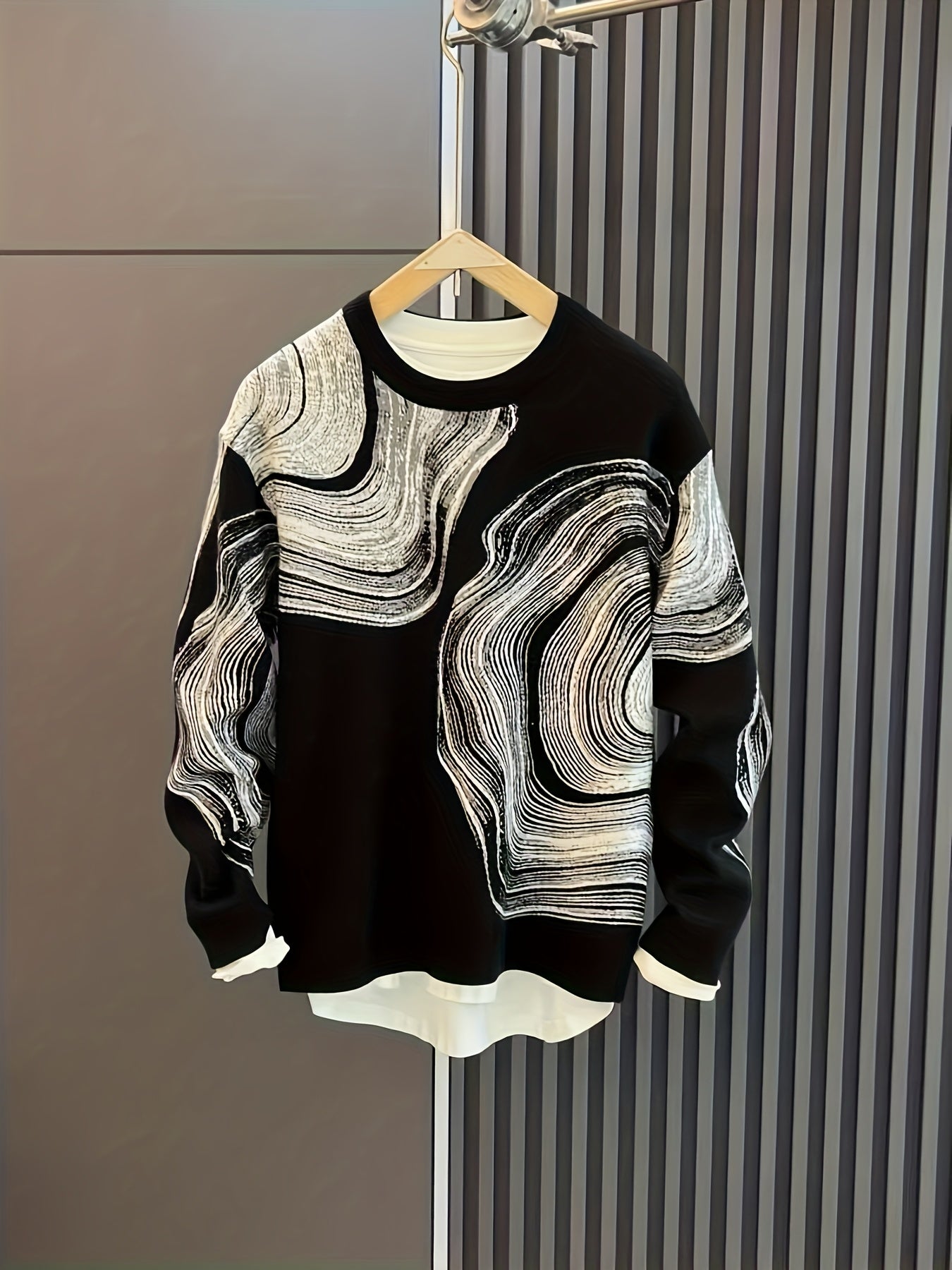 Temujin OBM Men's Fashionable Trendy Creative Jacquard Round Neck Long Sleeve Pullover Sweater