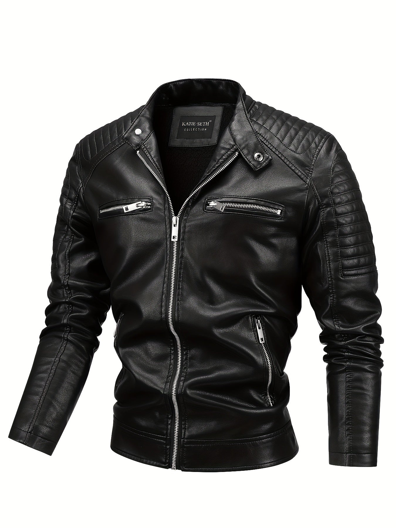 Men's Casual PU Leather Jacket, Warm Thick Retro Fleece Lined Biker Jacket For Fall Winter, Gift