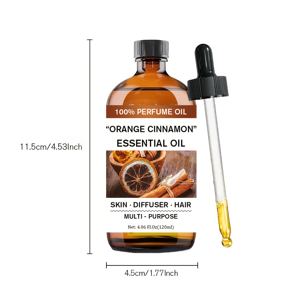 4.06 fl.oz Pure Orange Cinnamon Essential Oil - Hydrates & Nourishes for Skin & Hair, Long-Lasting Natural Fragrance, Ideal for Diffusers, Massage, and Meditation
