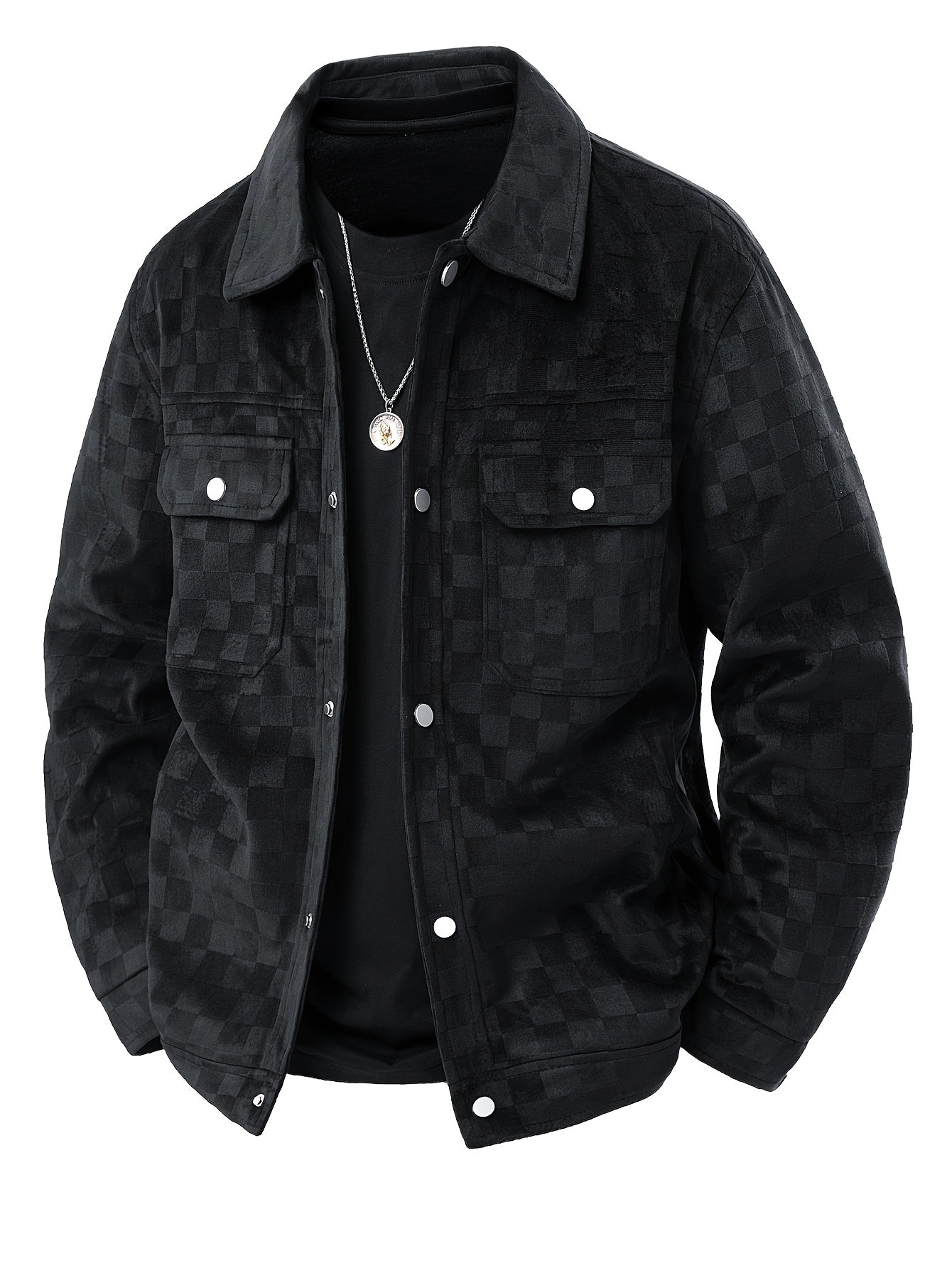 Men's Lightweight Business Casual Jacket - Formal & Everyday Coat with Button-front Closure, Chest Pockets - Machine Washable Polyester Outer for Office, Events, Casual Attire - Elegant Men's Outerwear, Office Attire, Checkered Pattern, Structured Fit, O