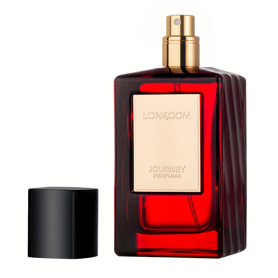 LONKOOM JOURNEY Long-Lasting Oriental Floral Parfum for Women & Men - Luxury Perfume with Golden Accent Bottle, Rich Amber Red Fragrance, 4-6 Hour Longevity, Elegant Gift for Anniversaries, Dates - 100ml/3.4fl.oz
