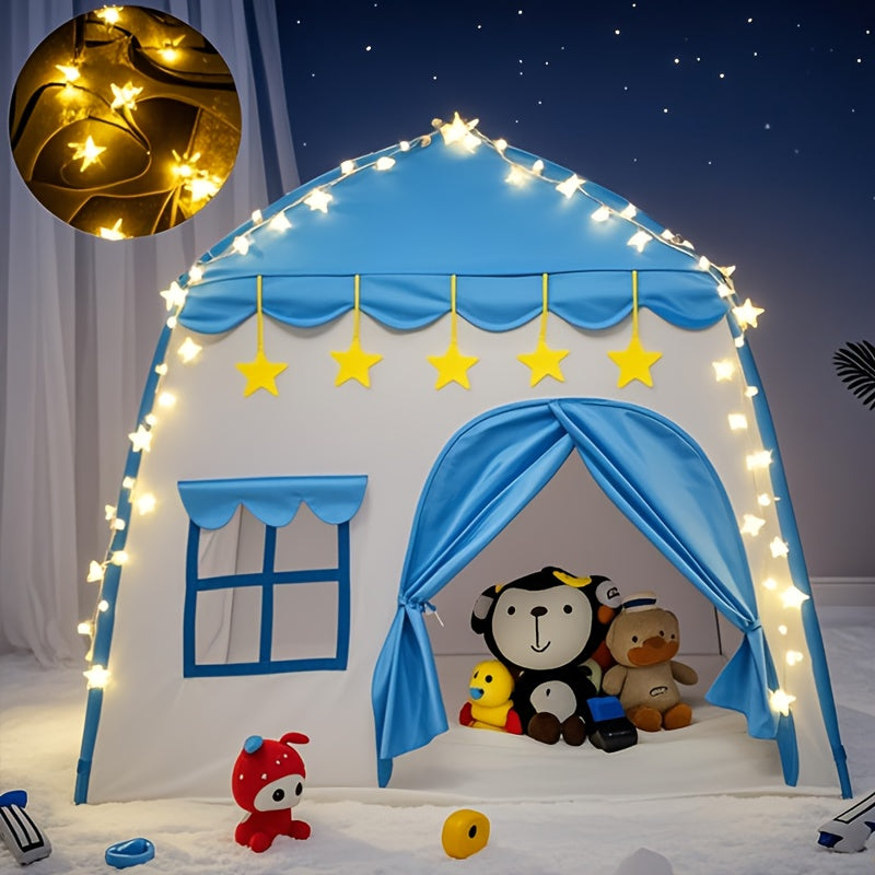 Blue Star House Tent with Starry Lights, Indoor/Outdoor Princess Playhouse for Youngsters, Role-Playing Imaginative Game House, Ideal Birthday or Holiday Gift, Perfect for Boys and Girls, Best for Christma