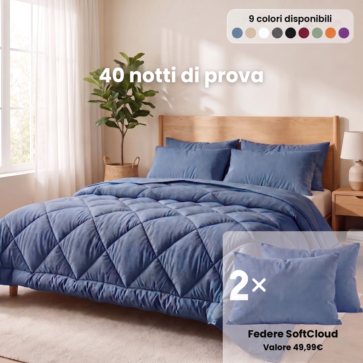 Piumone EasySleep blu con 2 federe in omaggio
