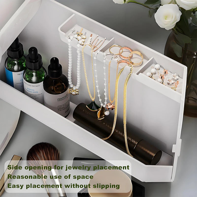 Beauty Enthusiast Exclusive! Self-Designed Multi-Functional Storage Box: Portable Plastic Material + Drawer Design, Holds Lipstick, Mask, Makeup Brushes, Jewelry, Stylish Compact Version Suitable For Bathroom Countertop / Dressing Table