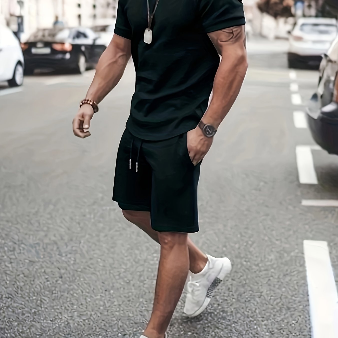 Men Summer Outfits 2 Piece Sets Fashion Short Sleeve Muscle Tee Shirts & Shorts Beach Set Sports Tracksuit For Men, Men's Pajamas Loungewear