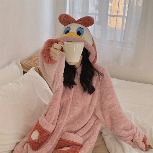 Donald Duck And Daisy Duck Pajamas for, Perfect for Autumn And Winter Home Wear. Made of Cute Coral Fleece, Suitable for Games And Outings, This Thick Long Robe Is Ideal for Winter Home Clothing. It Makes a Perfect Gift for Friends, Classmates, Or Family