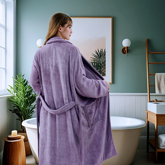 of solid color thick coral fleece bathrobe, soft and absorbent, suitable for both men and women, suitable for home use, hotel yukata, beauty salon bathrobe