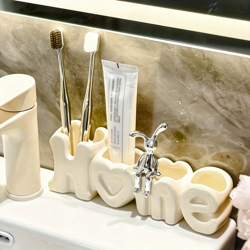 Ceramic Toothbrush Holder, Creative Bathroom Toothbrush Holder, Standalone Countertop Bathroom Organizer, Multifunctional Toothbrush Toothpaste Storage Rack, Bathroom Accessories, Home Decor