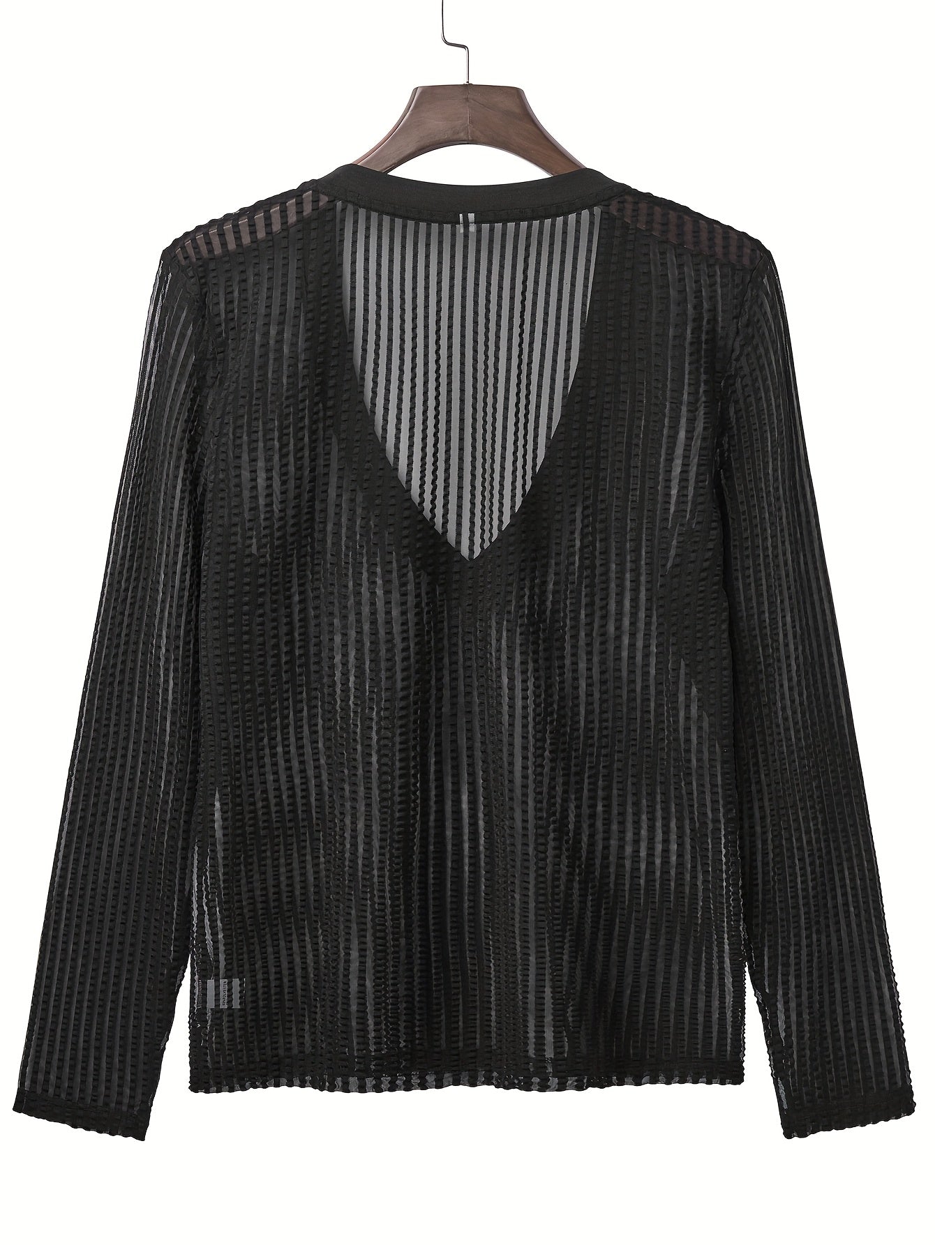 Men's Slim Fit Textured V-Neck Long-Sleeve Semi-Sheer Mesh Stretch Soft Breathable Perforated Trendy Sports Outdoor Sexy-Looking Tee