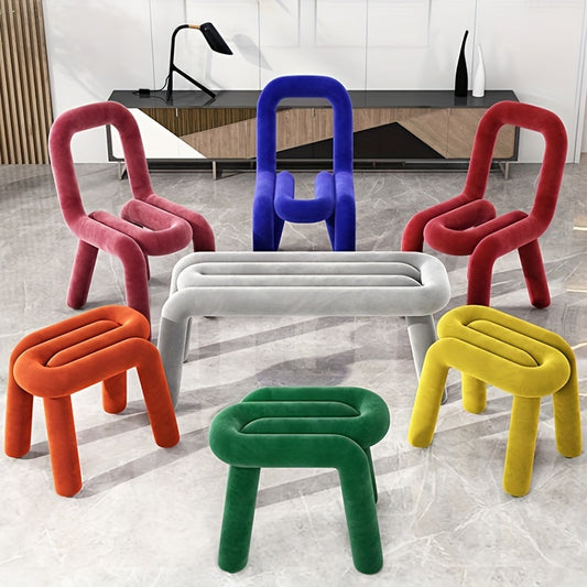 Nordic Modern Soft-Padded Stool - Multicolor (Blue, Red, Yellow, Green, Pink, Grey) Cushioned Round/Rectangle-like Seating, Non- Sofa Chair for Home, Office, Room - Easy-Clean Furniture, No Assembly Required