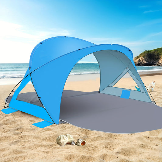Beach Tent Sun Shelter, Beach Shade Tent with UPF50+ UV Protection, Beach Sun Shelter, Beach Shade with 2 Zippered Doors, Portable Beach Tent for Beach Camping Fishing