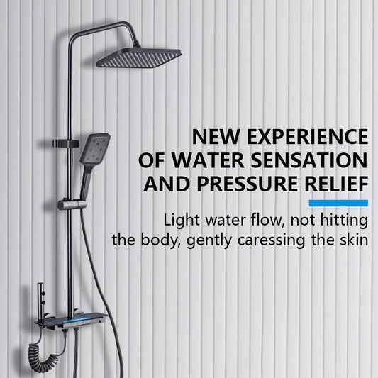 Luxury 4-Function Shower Head Set with Space Aluminum Body, Extra Large Control Panel with Piano Key Design, Equipped with Four Nozzles, Multiple Handheld Shower Modes, Ultra-Long PVC Hose, Perfect Choice for Home Bathrooms