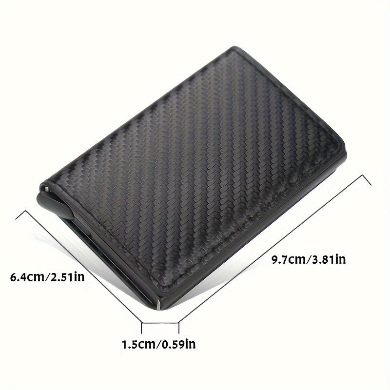 RFID Blocking Slim Metal Wallet - Card Cases with Carbon Fiber, Pop-Up, Minimalist Design, Small Black Purse for Men - Durable, Thin, and Stylish Credit Card Holder