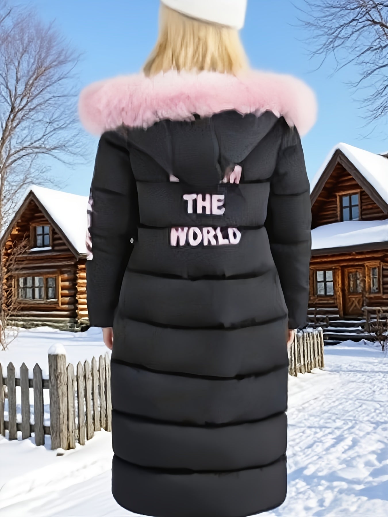 Girls' Long Hooded Winter coat - Thick Coldproof Jacket with LOVE AND ALL LETTERING, Full-Zip Front, Pastel pink Outerwear for to Kids (Hand Washable Non-Stretch Fabric) - Birthday/Christmas Gift for Girls, Seasonal Clothing, Playful Design, Warm Lining,