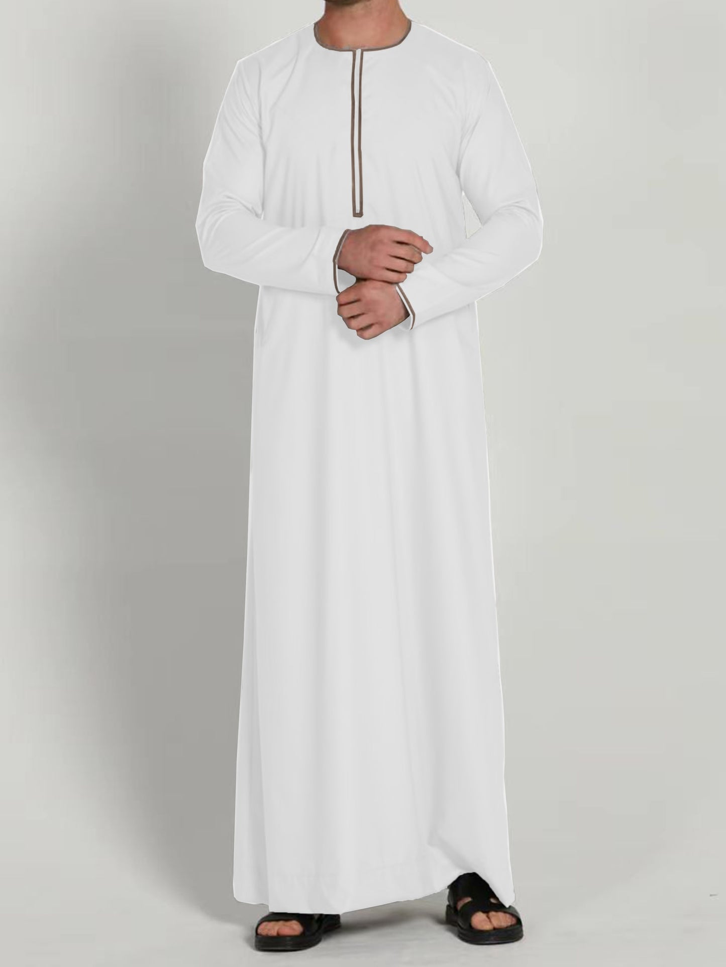 Eid Al-Adha Men's Ethnic Long Sleeve kandura, Arabic Long Gown Thobe For Men