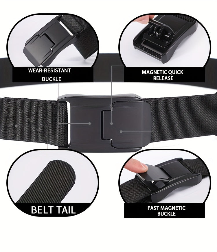 1pc Stretch Belt For Men And Women Hard Alloy Quick Release Buckle Strong Real Nylon Unisex Elastic Belt Overalls Work Belt, Ideal Choice For Gifts