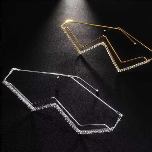 1pc Golden-Tone Metal Glasses frame - No Lens Needed, Half-Rim Modern Minimalist Eyewear for Women & Men, Instant Chic Accessory for Parties, Photoshoots, Everyday Outfits - Compatible with Prescription Glasses/Lenses, Glasses Accessories, Party Eyewear,