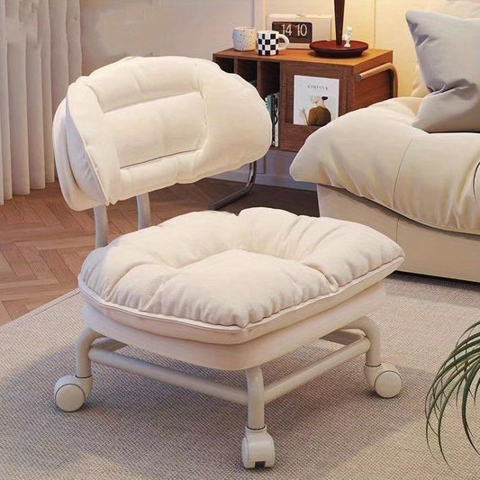 Modern White Swivel Stool with Wheels - Ergonomic Lazy Backrest Chair, Comfortable Cushion & Durable Plastic Frame, Easy Assembly for Living Room, Bedroom, Office - Home Decor Furniture, Chair for Living Room, Bedroom Seating, Sleek Design, Sturdy Constr