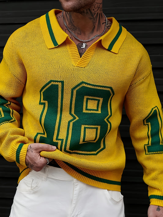 Men'S Basketball Jersey Sweater - Yellow & Green Number 18 Shirt, Stretch Knit Pullover for Basketball Games, Gym, Casual Outfits - All-Season Sports Apparel for Men