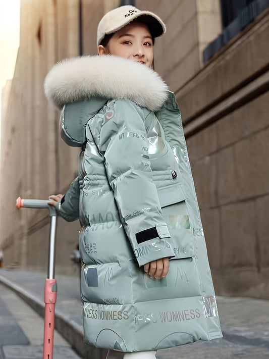 Girls' Winter Warm Hooded Coat with Fleece Lining - Oversized Loose Fit Long Jacket, Pink Plaid & Heart Cutouts, Thick Insulated Outerwear for School & Casual Attire, Easy-Care -Filled (Hand Wash/Dry Clean) - Ideal for Cold Weather & Layering (Girls 6-12