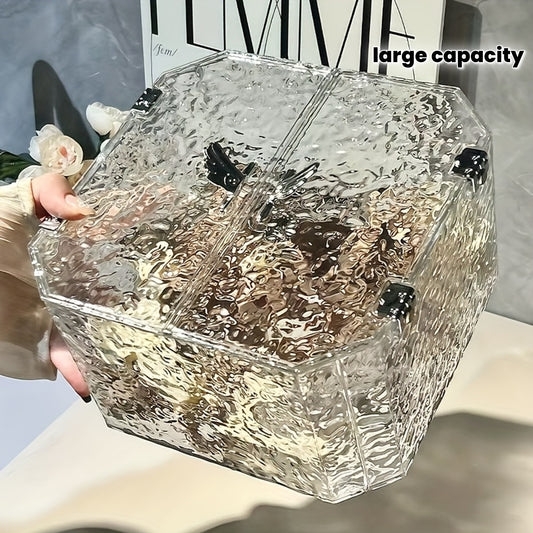 1pc Elegant Clear Plastic Organizer Box with Lid - Dustproof, Large Capacity for Hair Accessories, Necklaces & Makeup Storage, Polished Finish, Countertop Display, No Power Needed, Hair Accessory Organizer | Elegant Transparent Design | Clear Plastic Con
