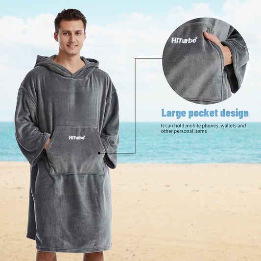 Chilllux, HiTurbo Ultra-Soft Coral Fleece Hooded Bathrobe - Oversized, Quick-Dry & Absorbent, Perfect for Swimming, Home, Showering, Diving, Surfing, Beach