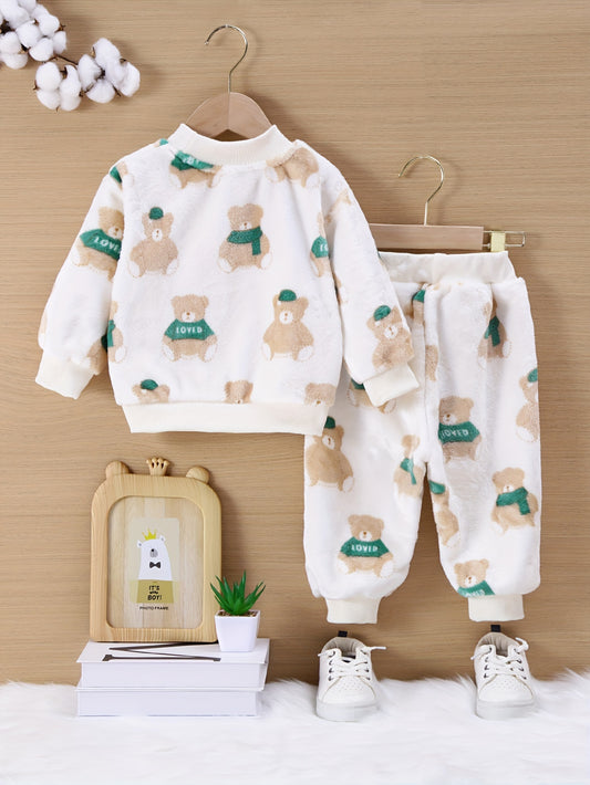 Children's Coral Cute Bear Plush Soft Beige-Friendly Warm Set, Keep Away from Fire