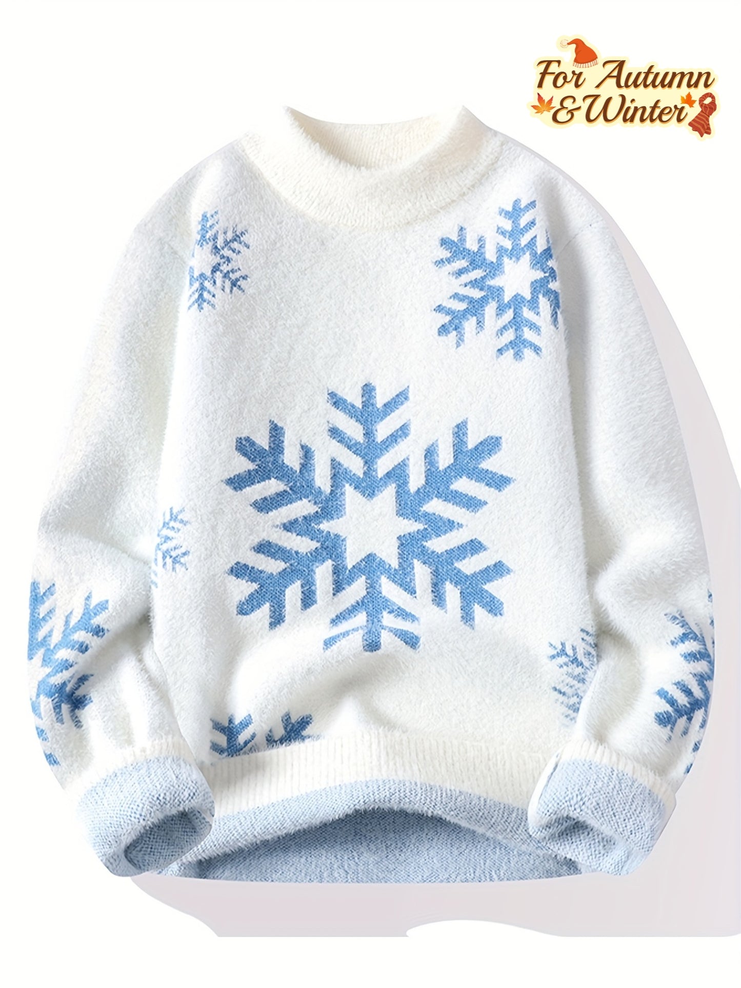 Fashionable High-Neck Snowflake Knit Sweater for Young And Middle-Aged Men for Autumn And Winter.