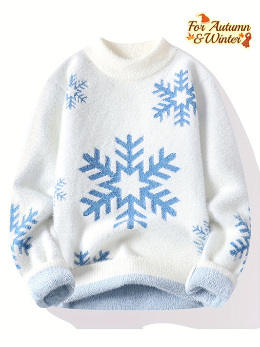Fashionable High-Neck Snowflake Knit Sweater for Young And Middle-Aged Men for Autumn And Winter.