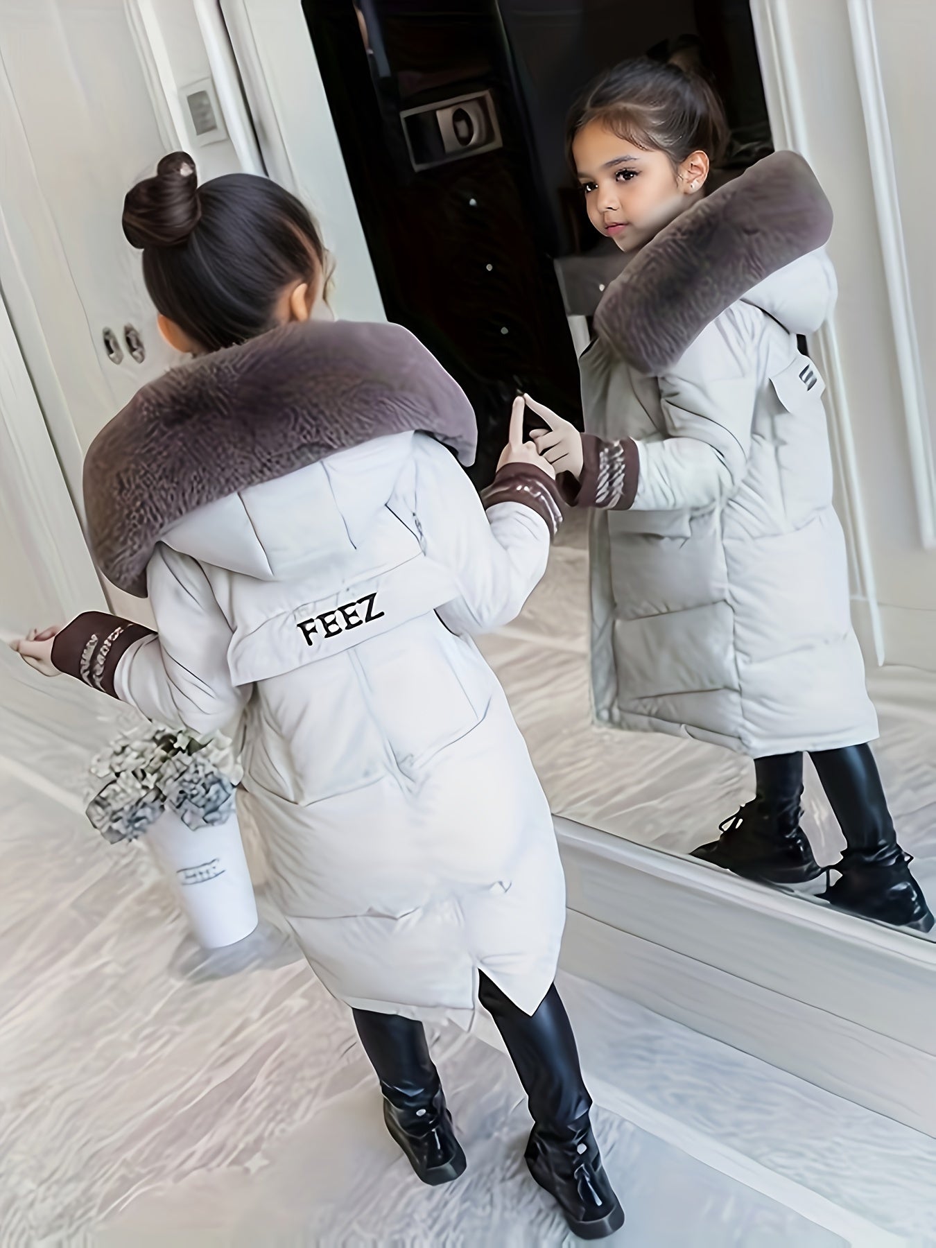 Girls' Medium-Length 2023 Winter Coat, Korean Style Thickened Snow Jacket for Kids