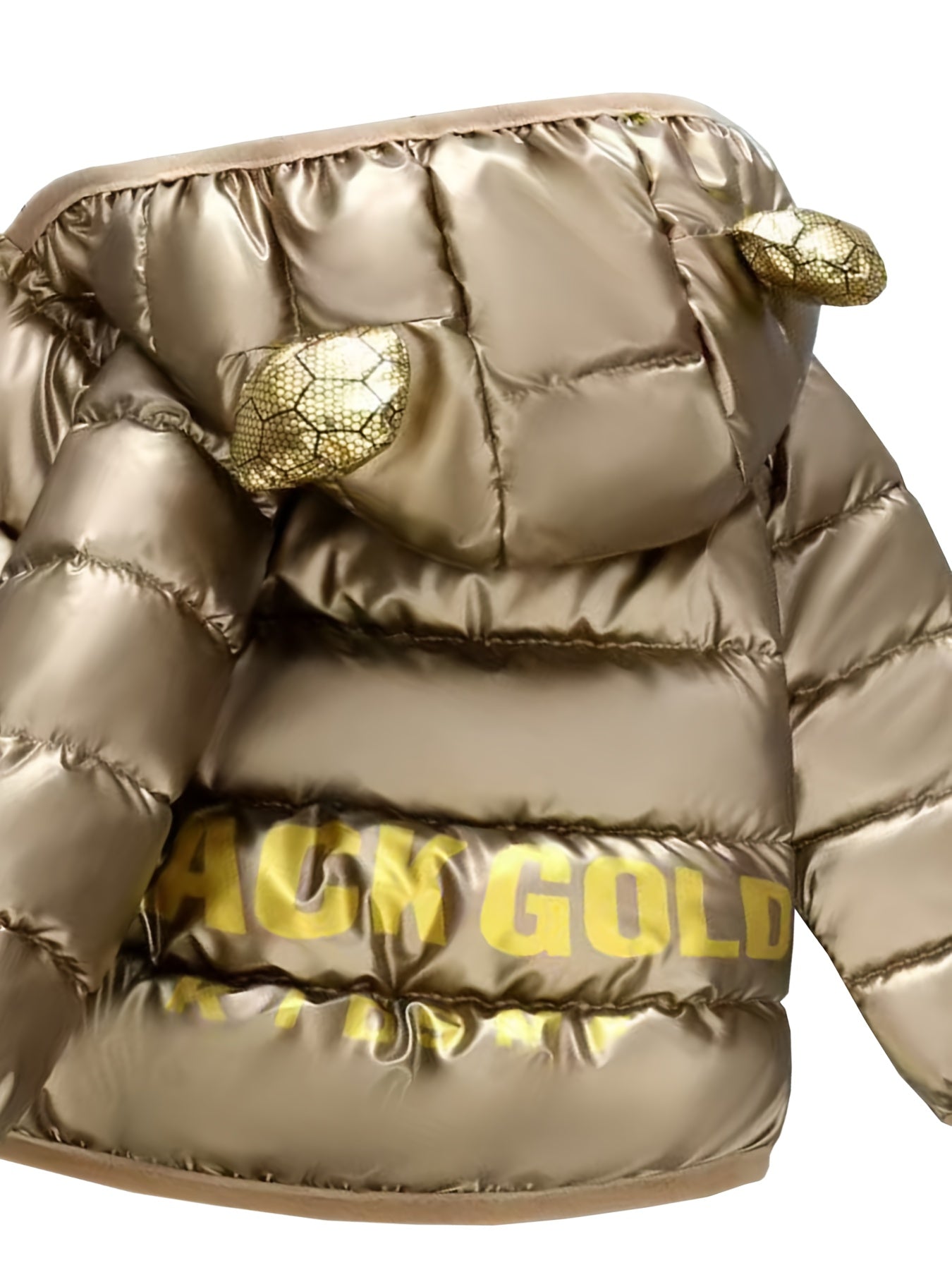 Boys' & Girls' Winter Coat - Warm Zip-Up Hooded Jacket with "ACMGOLO" Print, Golden & Black Design, Long Sleeves, Polyester Filling, Casual Style for All Seasons, Winter Coat for Boys, Allseason Outerwear, Stylish Winter Wear, Durable Winter Wear