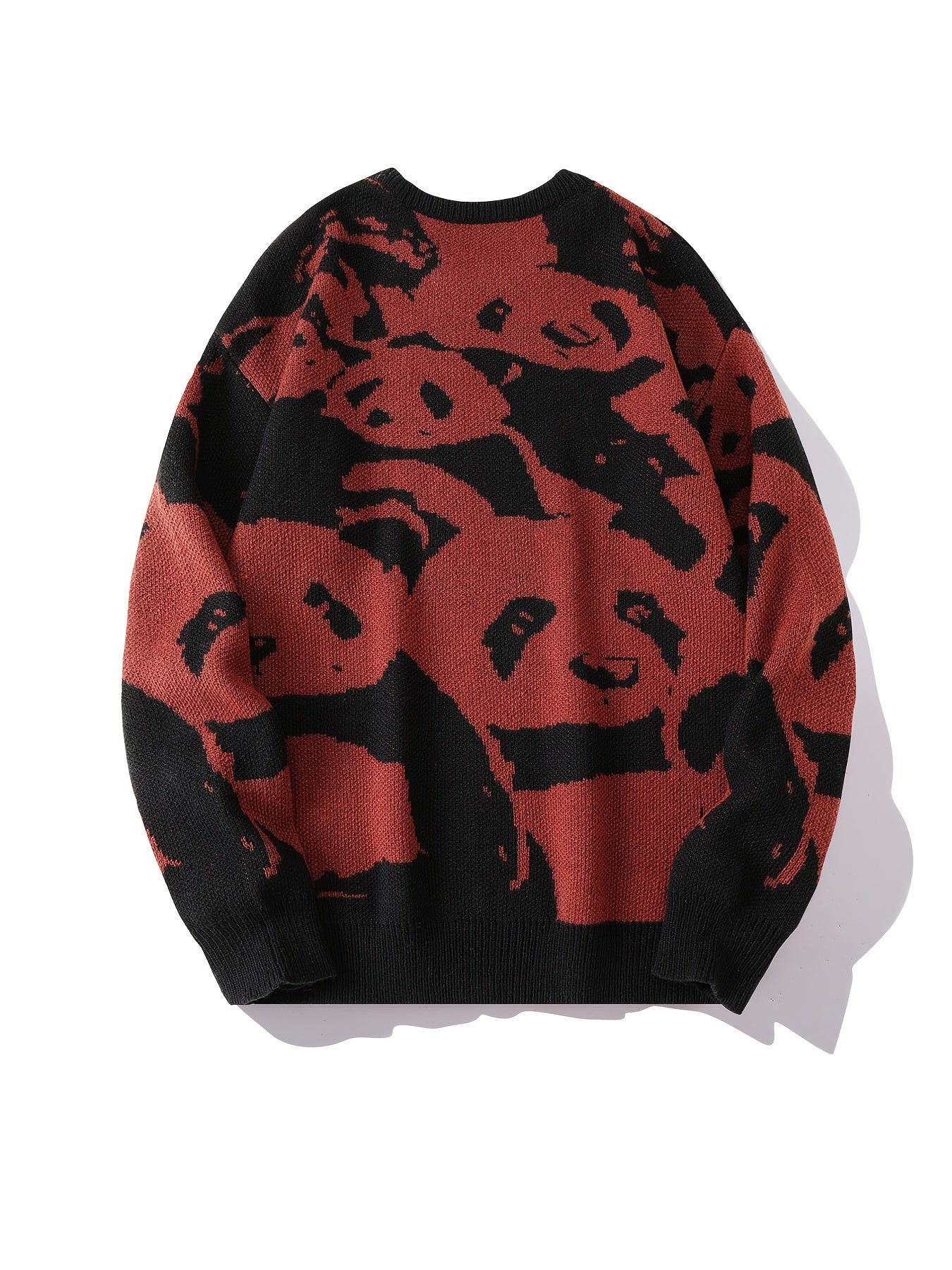 Cozy Panda Crew Neck Sweater - Novelty Cartoon Knit Pullover for Men - Warm, Slightly Stretchy, Casual Fall Winter Wear with Fun Panda Pattern