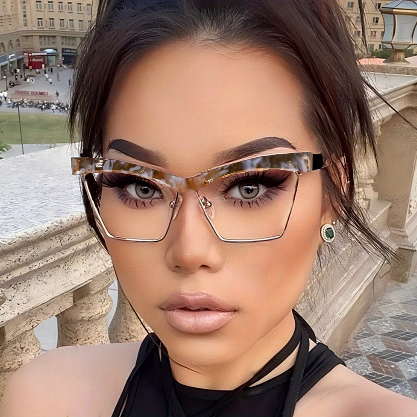 CABECADE Y2K Cat-Eye Glasses - Non-Prescription Glasses for Women & Men, Clear/Non-Prescription Lens, Non-Prescription Glasses with Clear/Non-Prescription Lens, Full-Rim Round/ Oval/ Square/ Rectangular Frames, Non-Prescription Eyewear for Glasses - Brow