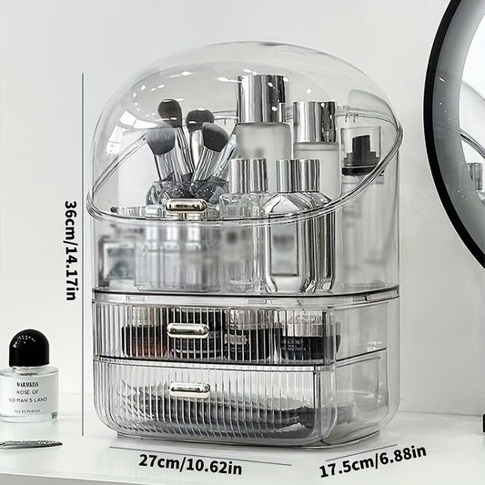 Large Acrylic Cosmetic Organizer - Dust-Proof Vanity Skincare Storage Box with Lid, Spacious Countertop Makeup Holder for Bathroom Essentials