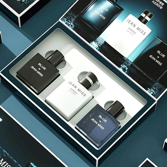 3pcs of Azure Men's Cologne Set Box Natural Wooden Cologne Fragrance Long-lasting Liquid Fragrance Business Men's Choice Show Men's Charm Perfect Gift for Dating and Business Travel