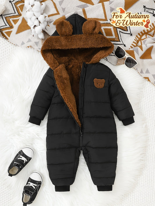 Baby Boy Winter Jumpsuit - Soft Plush Onesie with Hood, Warm Outfit, Easy Diaper change, Loose Fit Newborn Clothing for Cold Weather & Photoshoots - Infant & Toddler, Perfect for Outdoor, Photoshoot Outfit, Comfortable Wear, Perfect For
