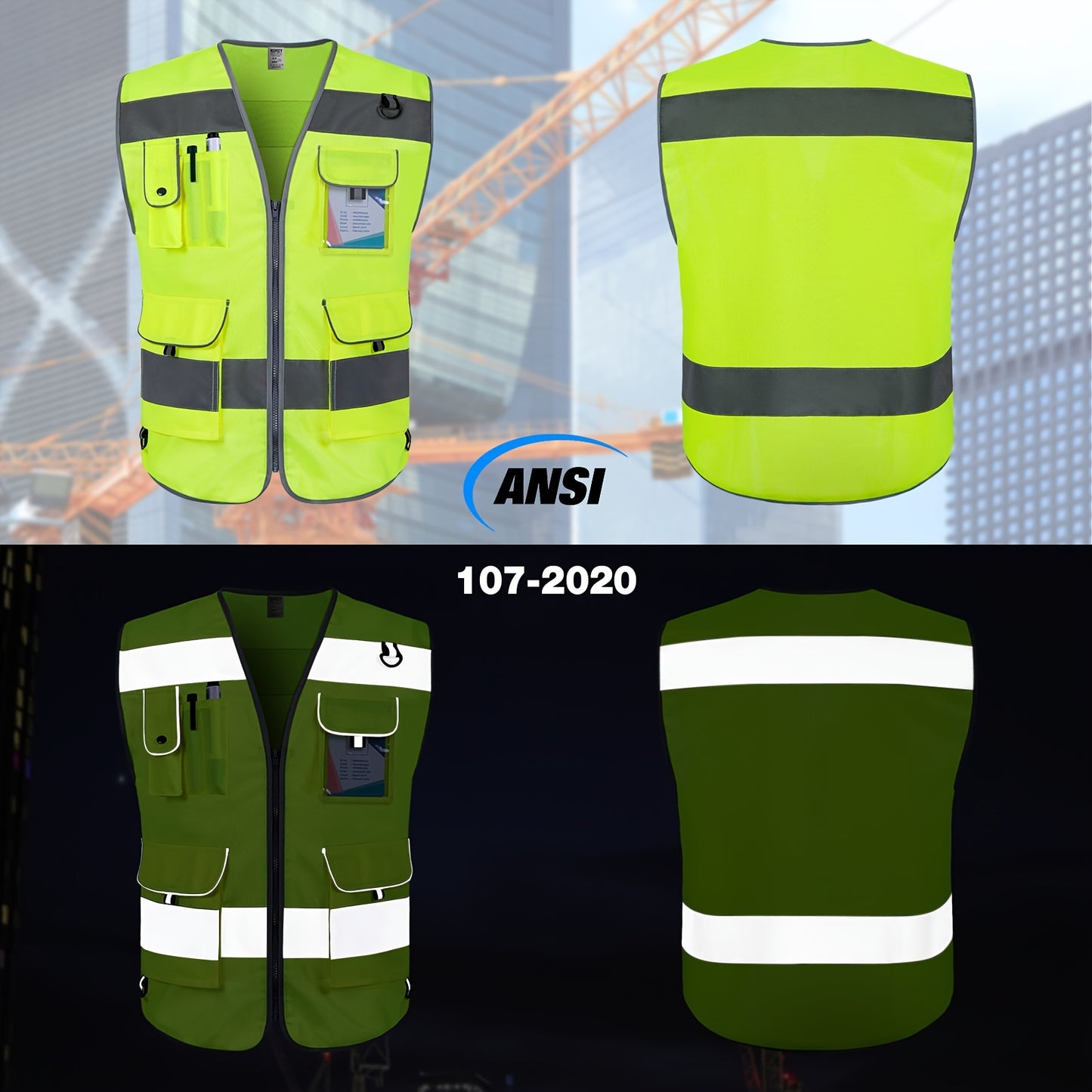 High Visibility Safety Vest with 9 Pockets for Men and Women - Premium 120g Fabric with Reinforced Sewing - Ideal for Construction, Surveyors, Drivers, and Warehouse Workers - Meets ANSI/ISEA Standards - Yellow