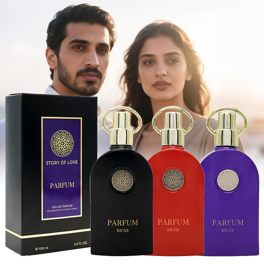 Unisex Middle Eastern Dubai-Style Luxury Perfume, 100ml, Three Fragrances: Long Lasting Floral Fruity Scent with Notes of Orange Blossom Lemon Rose Jasmine Vanilla Amber Musk – Enhancing Charm and Confidence in an Elegant Bottle. Perfect for Dates Work D