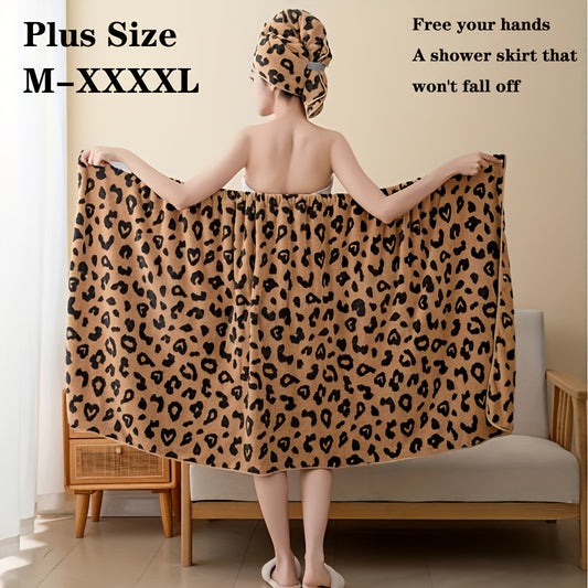 2pcs bath skirt and dry hair towel, wild&leopard print pattern, coral fleece bath towel, high absorbency wearable bath towel, shower dry hair cap, adult home bath skirt dry hair cap set, sauna skirt, spa sauna wrap, bathroom accessories