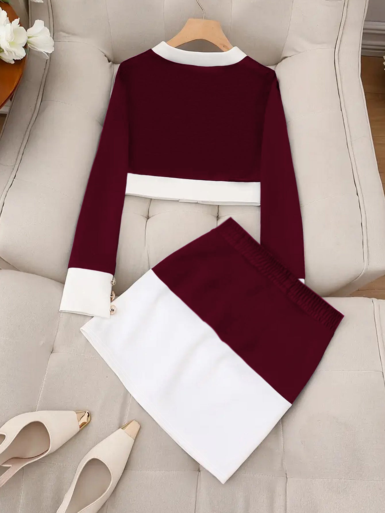 Spring/Summer Sexy Elegant Navy Style -Inspired Metal Embellished Two-Piece Set