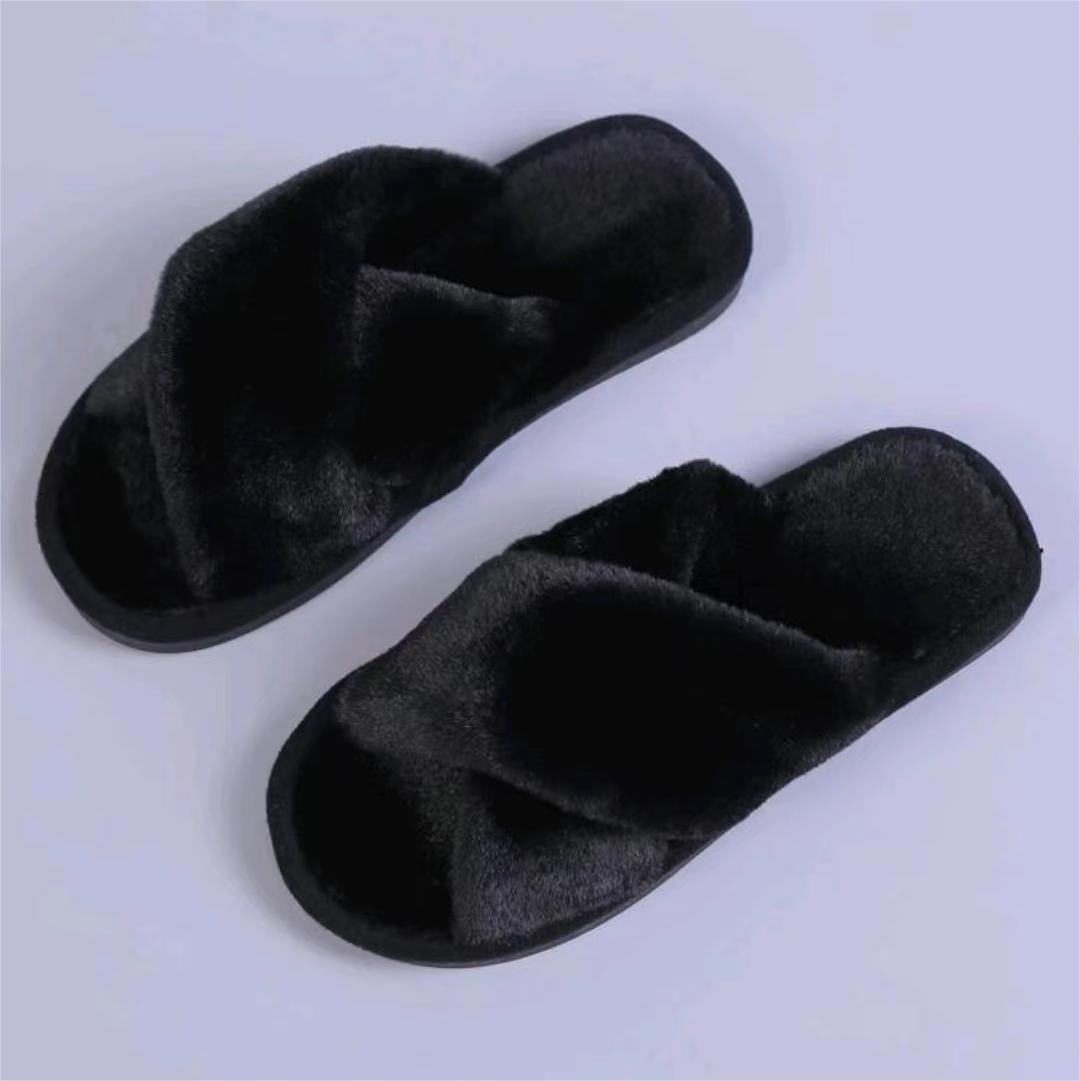 Cozy Crisscross Furry Slippers - Women's Warm Plush Fuzzy Flat Open Toe Home Shoes with Soft Comfy Insoles - Perfect for Lounging Around the House