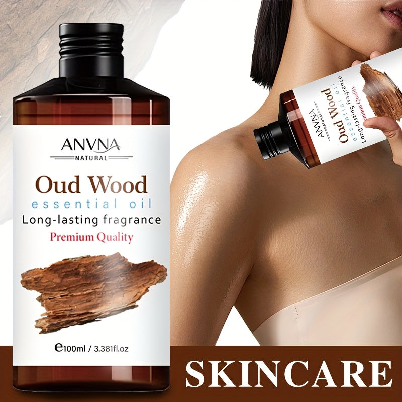 ANVNA Premium Oud Wood Essential Oil - Long-Lasting Fragrance, Hypoallergenic, Moisturizing & Smoothing for Hair, Light Beige, Massage, DIY Perfume, Suitable for Men & Women, Office, Bedroom, Hotel Use, Fragrance Perfume, Bedroom Fragrance, Elegant Bottl